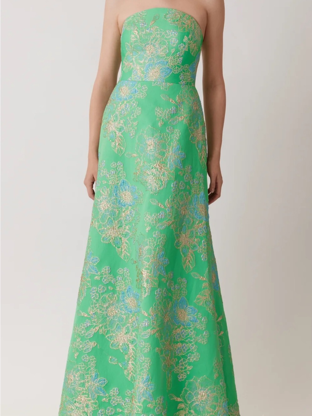 Teri Jon  Green Floral Jacquard Evening Dress